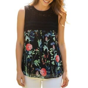 Tommy Hilfiger Top Womens Boho Cottage Crochet Petite SP Black Floral Summer